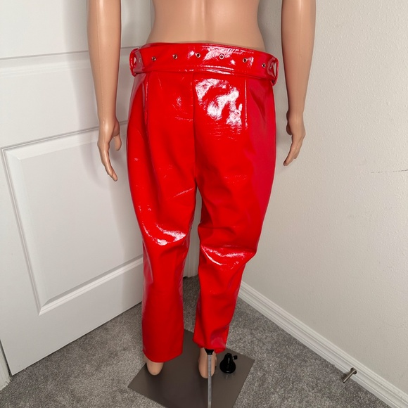 Label Rail X Sophia Hadjipanteu Red Patent Leather pants  with belt in size 14. - Picture 6 of 12